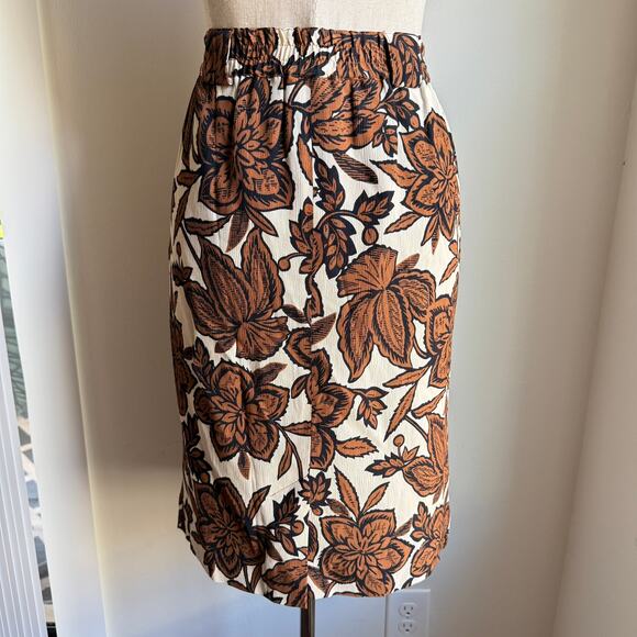 Jones New York Vintage Floral Skirt Brown & Cream Rayon Blend Size 10 - Picture 3 of 6